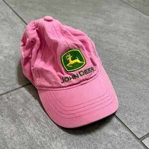 John Deere Toddler Pink Hat with Green & Yellow Logo Trim